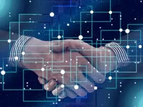 blockchain, people, shaking hands