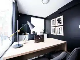 table lamp on desk inside room