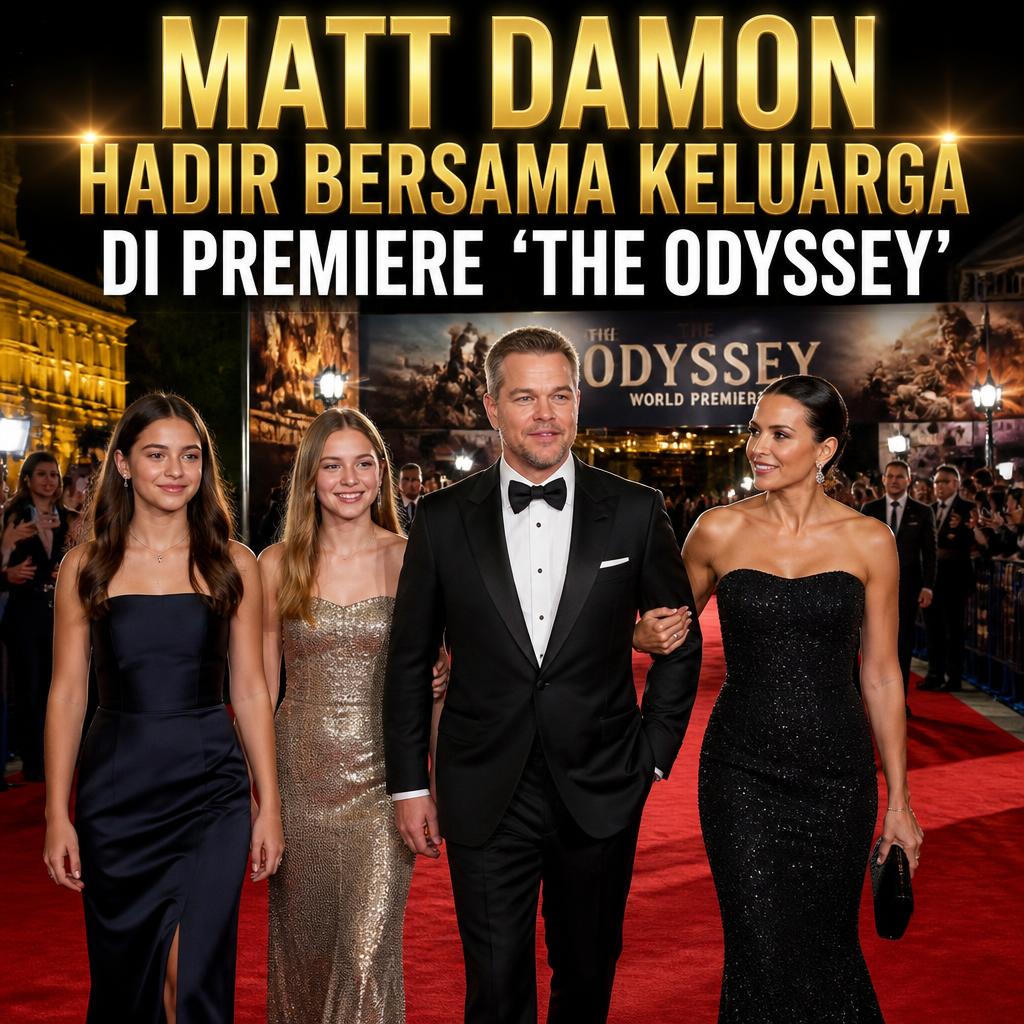 Matt Damon Hadir Bersama Keluarga di Premiere “The Odyssey”